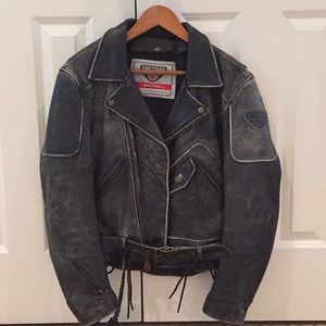 Hein Gericke distressed black leather moto jacket